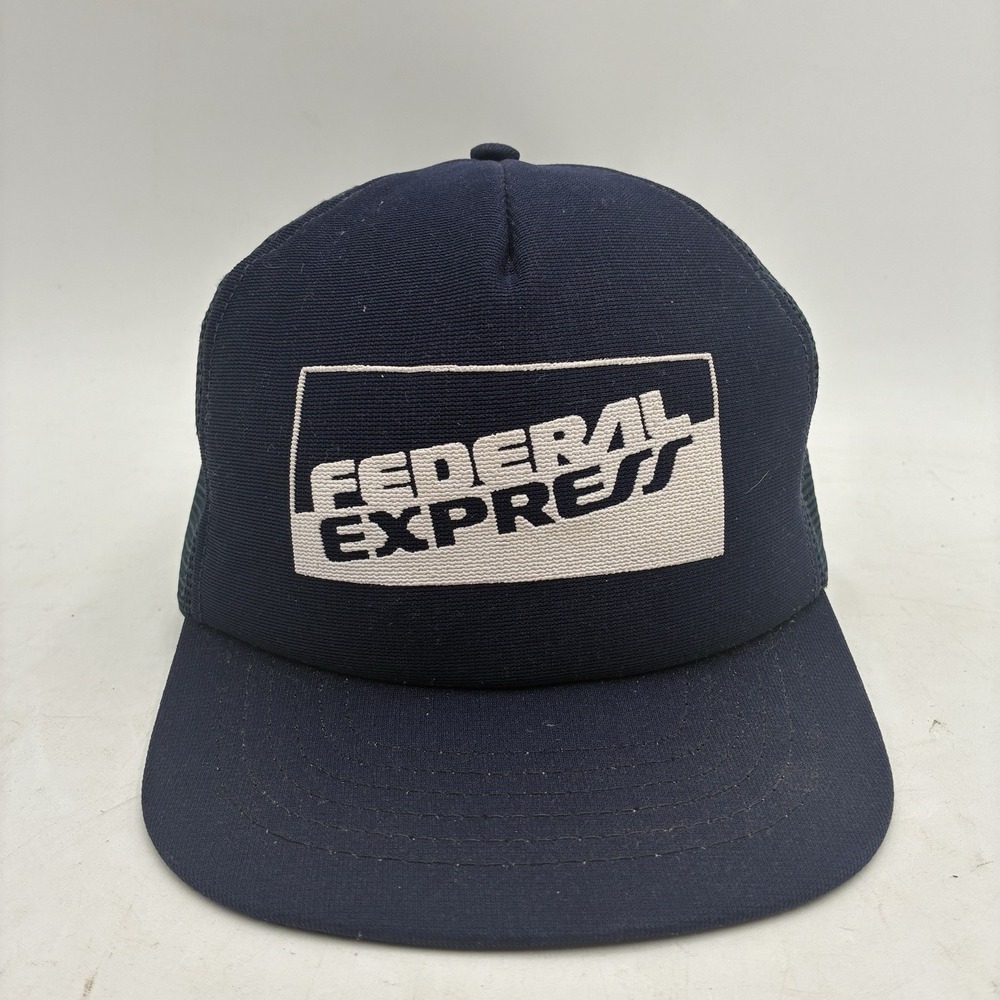 Vintage Federal Express Trucker Hat Snapback Mesh Cap Blue 80s 90s Mail Logo OG